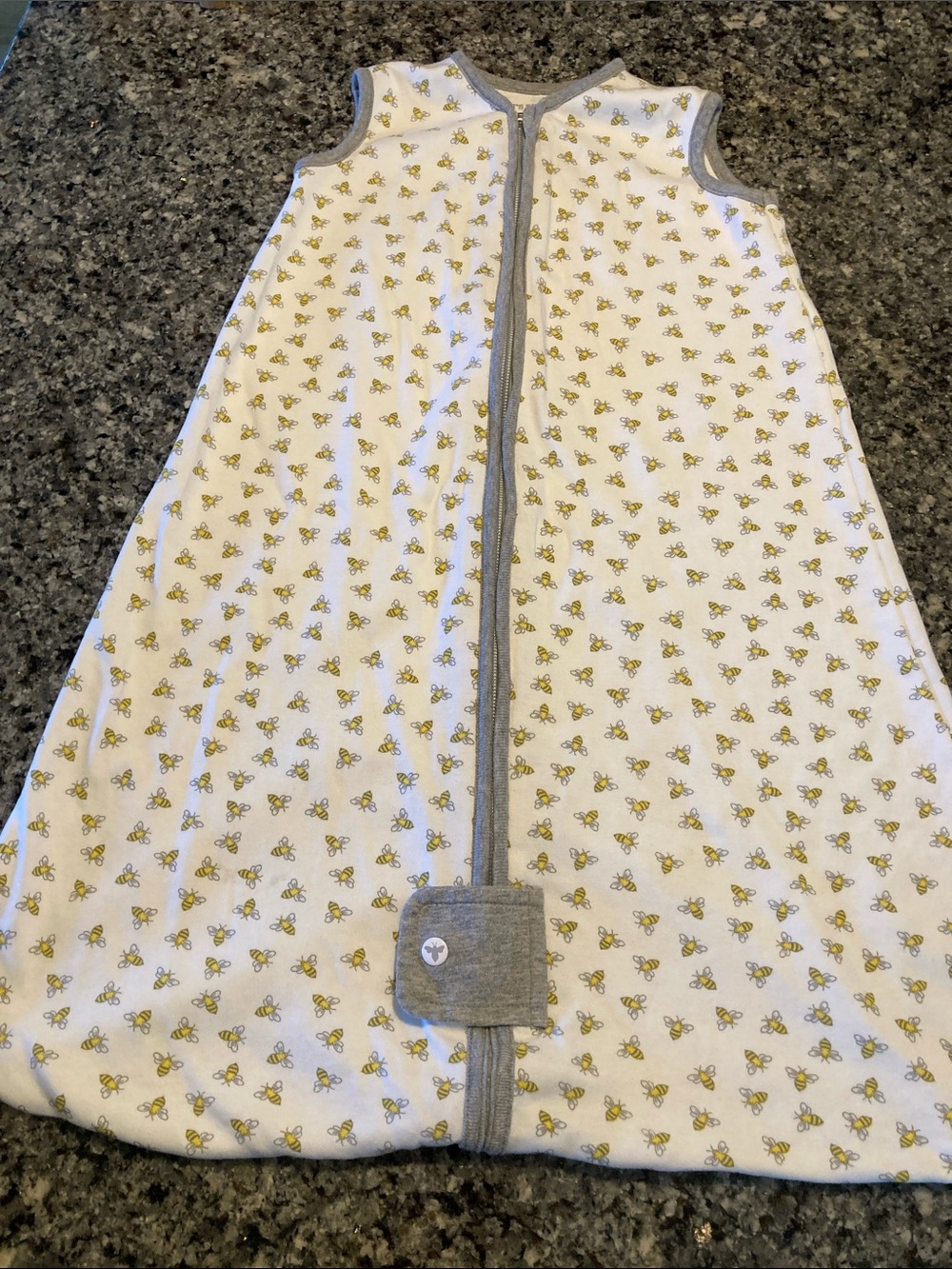 Burt's Bees Baby White Bee-Print Sleep Gown with Gray Trim